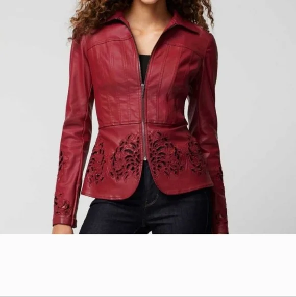 ๐ค๐คWhite House Black Market Burgundy Denim Coated Jacket - Size Small/0 - Picture 2 of 16